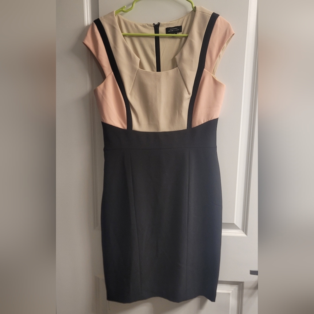 Tahari Arthur S. Levine Color Block Black Pink Cream Mini Dress Size 8 FLAWLESS